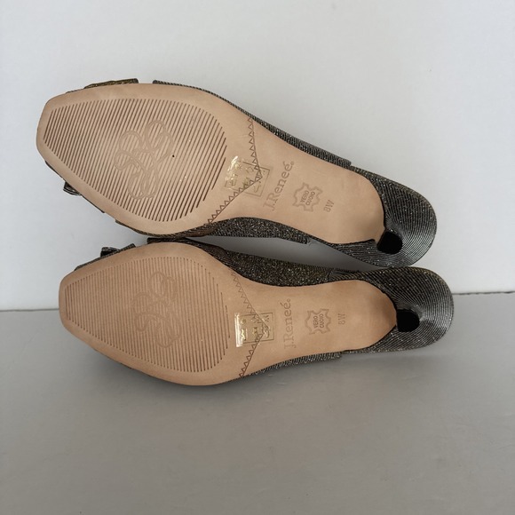 J Renee Heels Slader Dance Fabric Shimmery Pewter Kitten Heels Sling Back 8 W - Picture 8 of 10